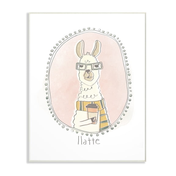 The Stupell Home Decor Collection Caffeinated Cutie Llatte Llama Funny Cartoon Coffee Oversized Wall Plaque Art, 12.5 x 0.5 x 18.5