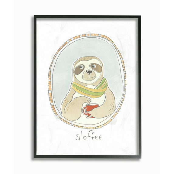 The Stupell Home Decor Collection Caffeinated Cutie Sloffee Sloth Funny Cartoon Coffee Oversized Framed Giclee Texturized Art, 16 x 1.5 x 20