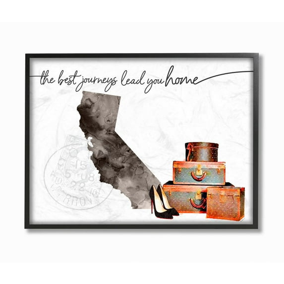 The Stupell Home Decor Collection California State The Best Journeys Lead You Home Fashion Shoes and Luggage Illustration Framed Giclee Texturized Art