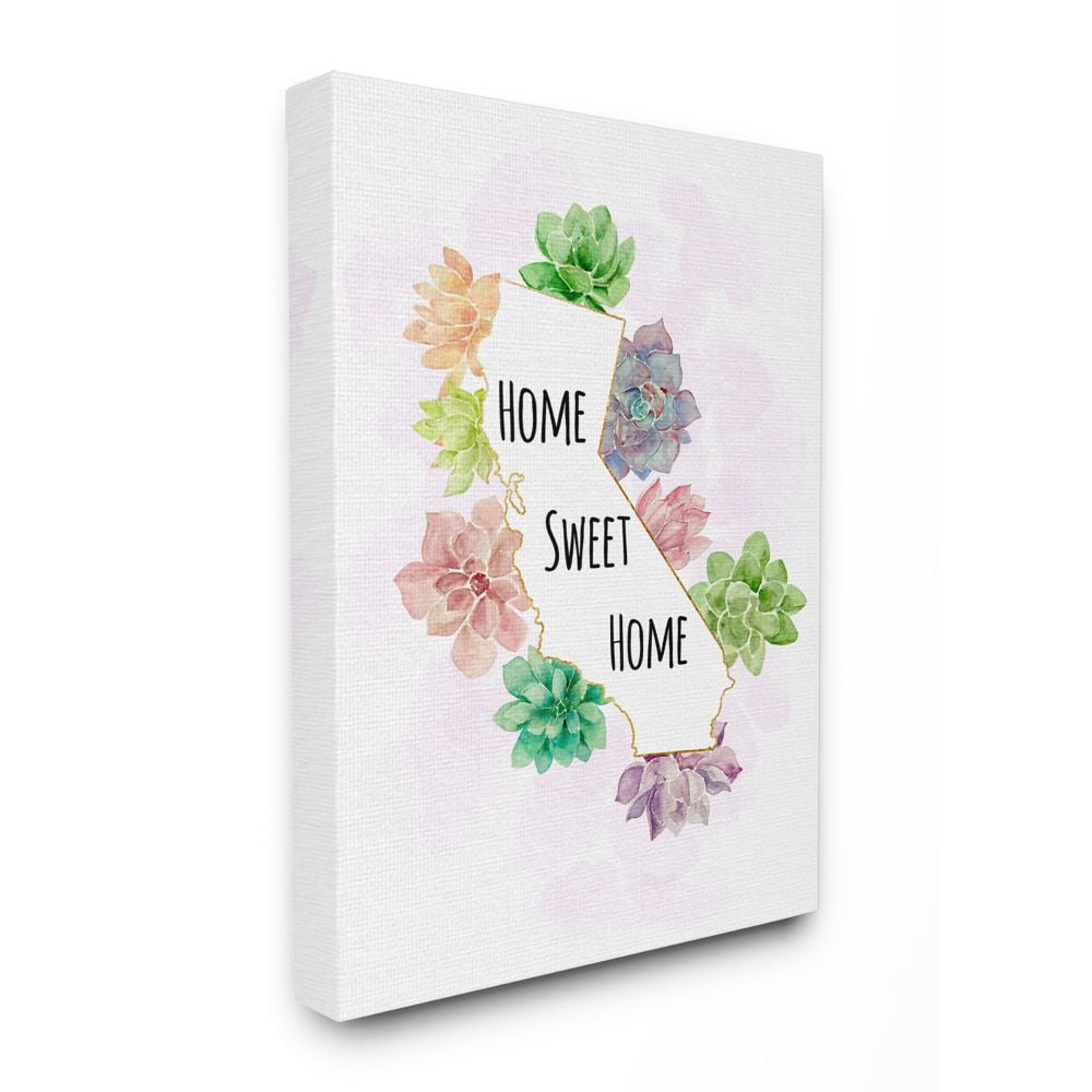The Stupell Home Decor Collection California State Home Sweet Home Succulent Watercolor Vignette Canvas Wall Art