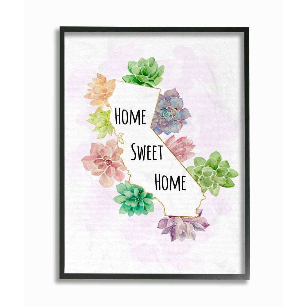 The Stupell Home Decor Collection California State Home Sweet Home Succulent Watercolor Vignette Framed Giclee Texturized Art