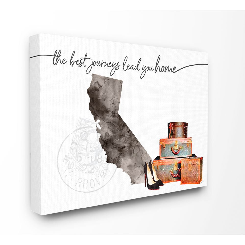 The Stupell Home Decor Collection California State The Best Journeys Lead You Home Fashion Shoes and Luggage Illustration Canvas Wall Art