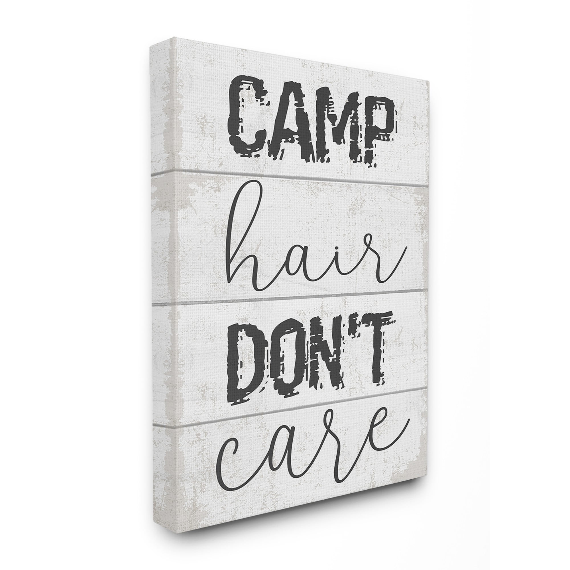 The Stupell Home Decor Collection Camp Hair Don’t Care Typography Planked Look Oversized Stretched Canvas Wall Art, 24 x 1.5 x 30