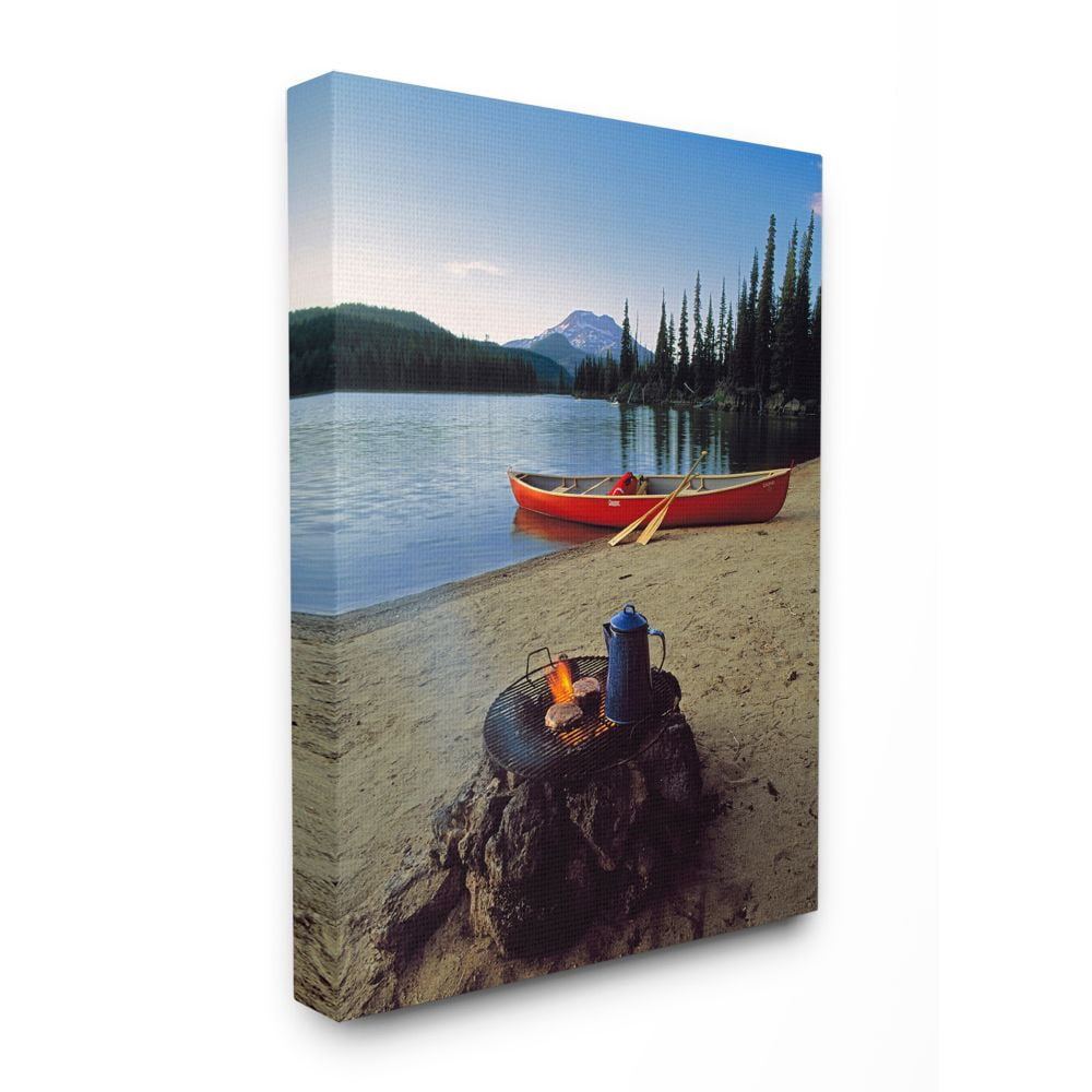 The Stupell Home Decor Collection Canoes and Camping at Lake Canvas Wall Art