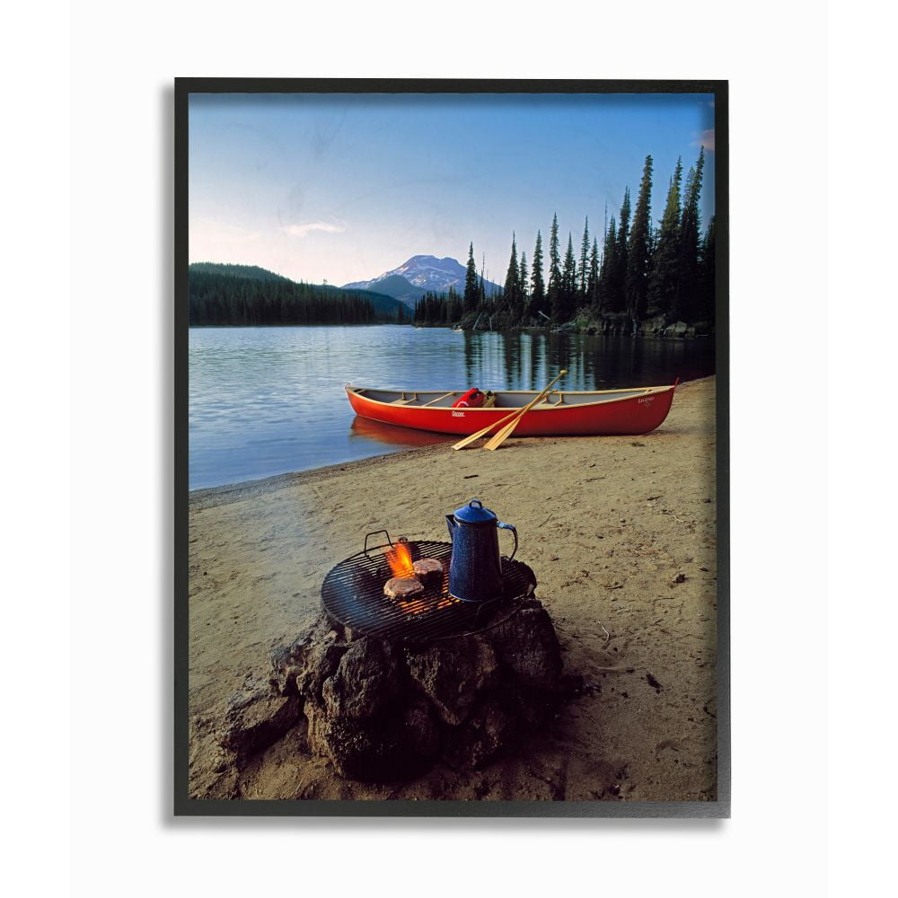 The Stupell Home Decor Collection Canoes and Camping at Lake Framed Giclee Texturized Art