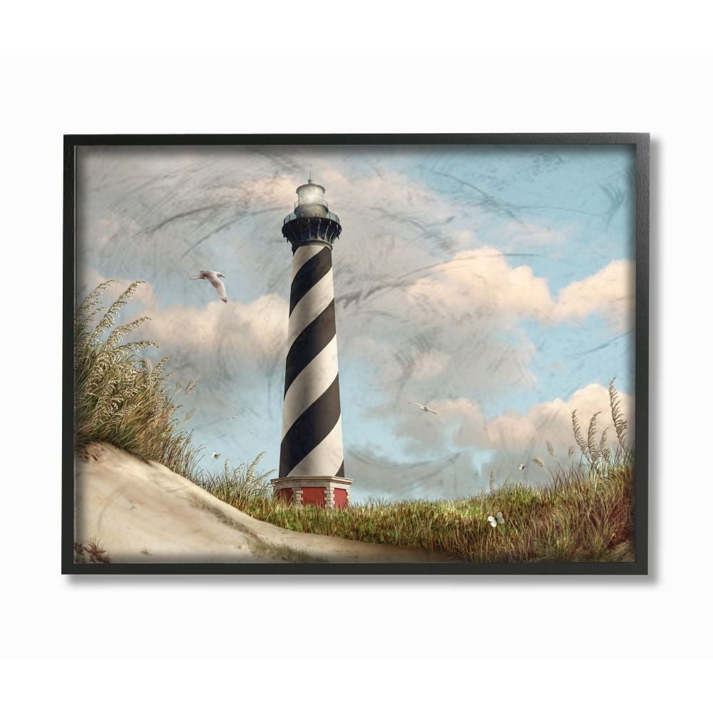 Cape Hatteras Black and White Lighthouse Landscape Canvas Print