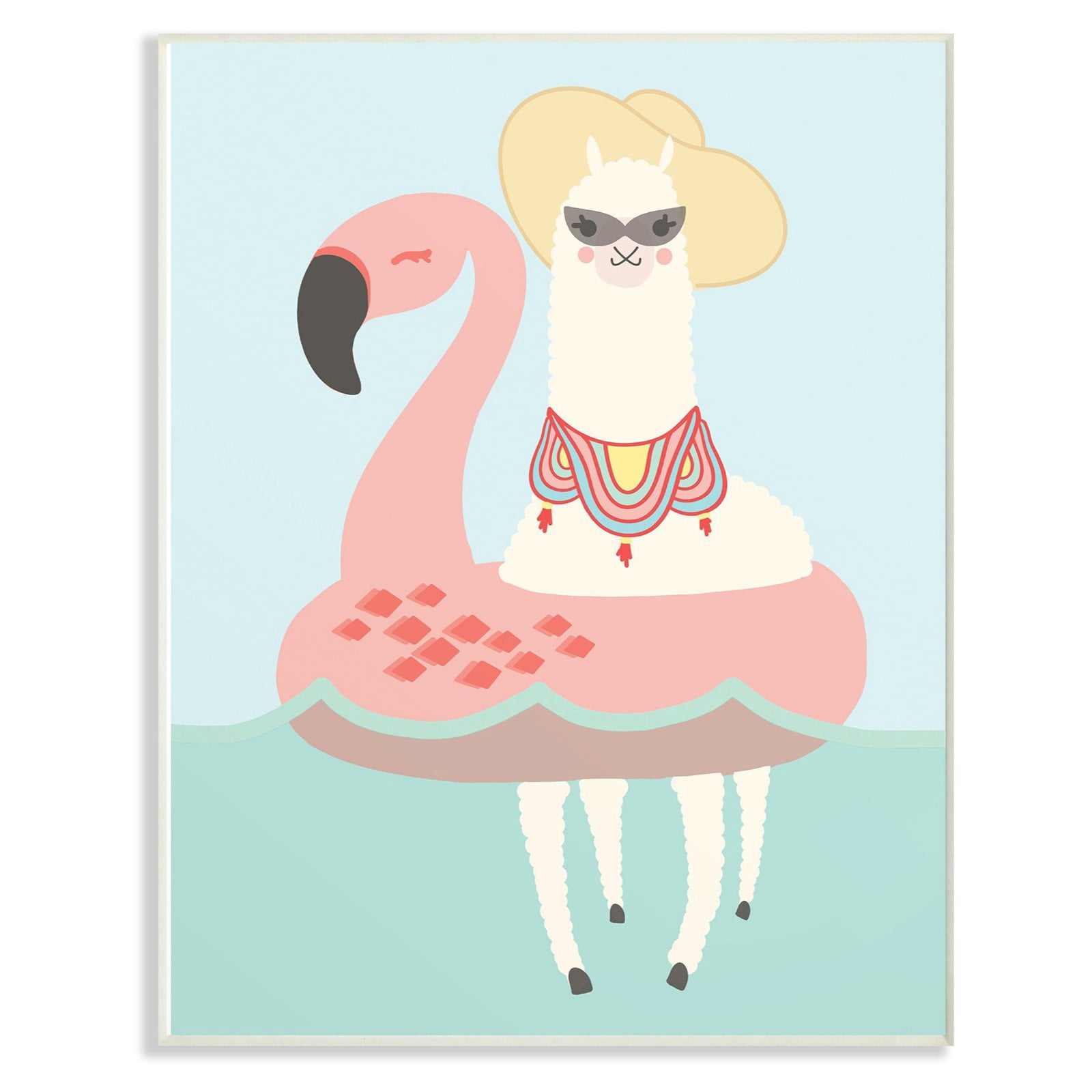 The Stupell Home Decor Collection Cartoon Glam Llama In a Flamingo Float Wall Art