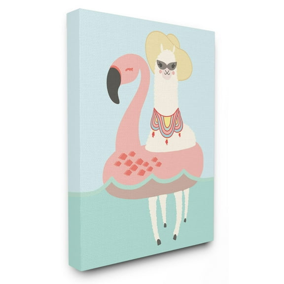 The Stupell Home Decor Collection Cartoon Glam Llama In a Flamingo Float Wall Art