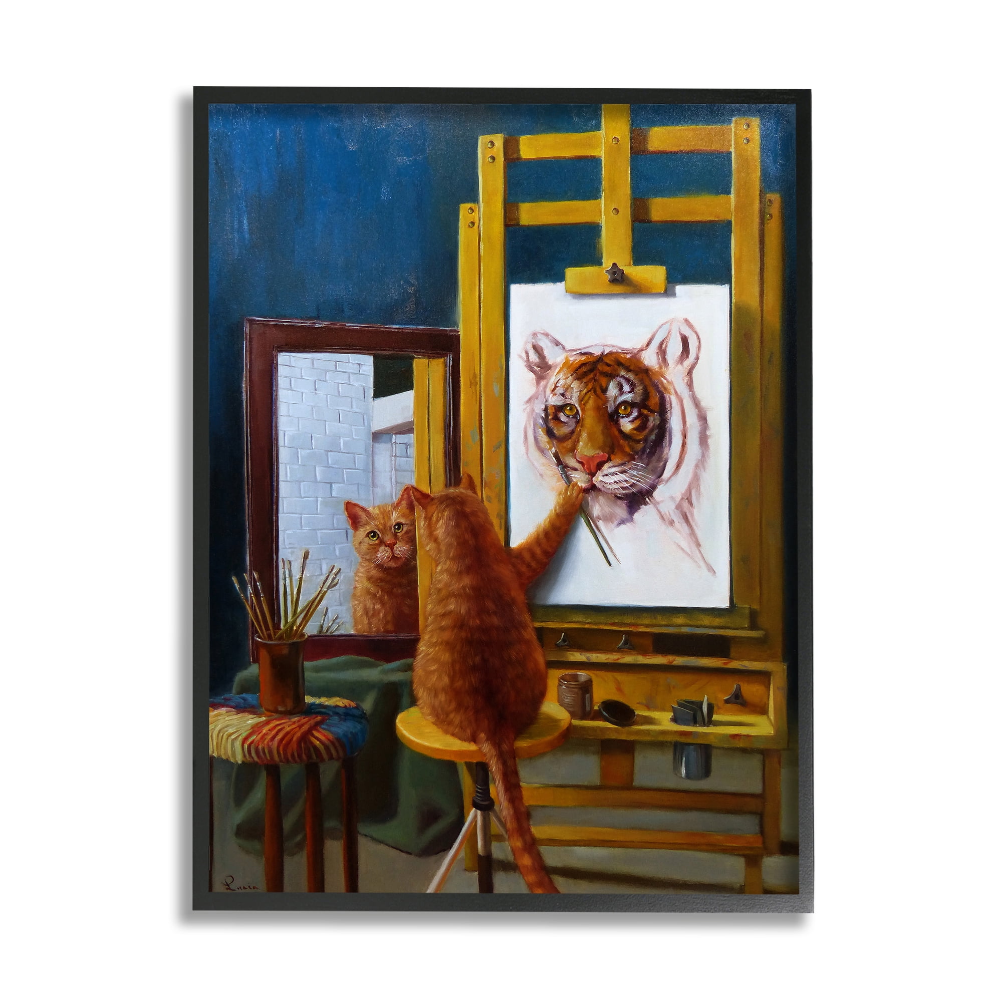 Cat Painting Self-Portrait as Tiger on Canvas, 11 x 14