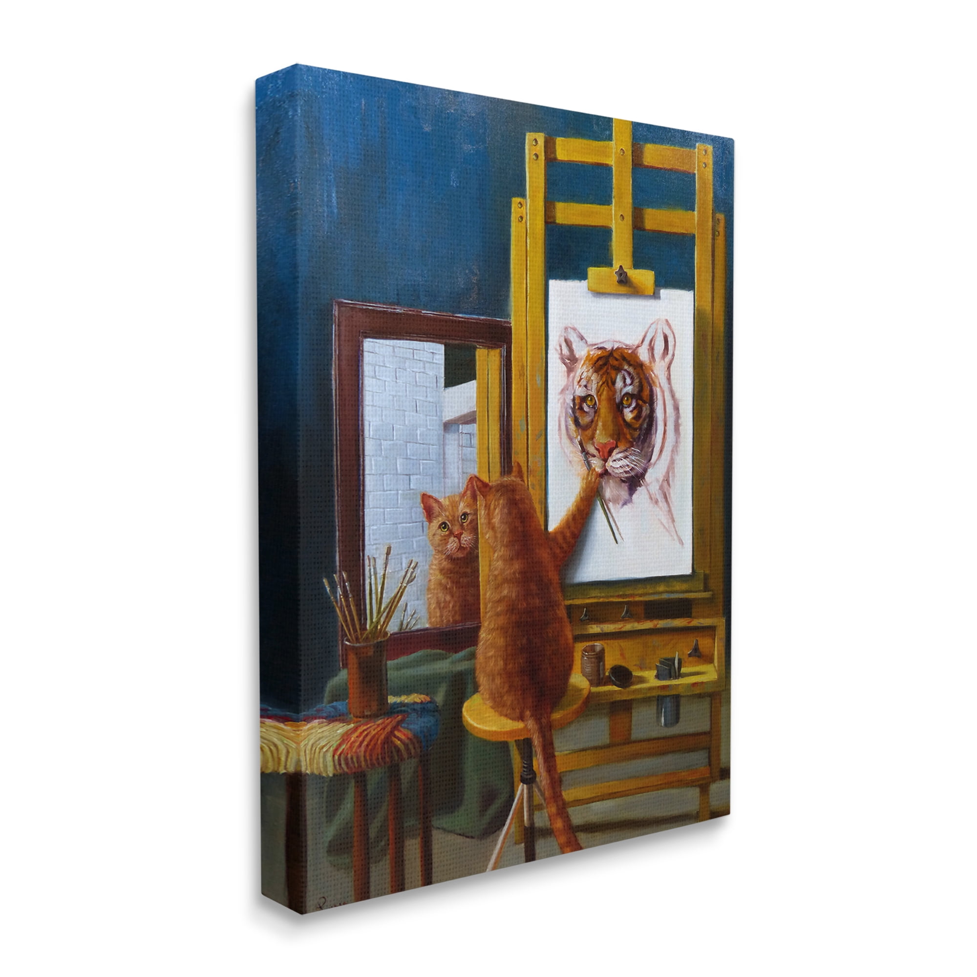 The Stupell Home Decor Collection Cat Confidence Self Portrait as a Tiger Funny Painting Stretched Canvas Wall Art, 16 x 1.5 x 20