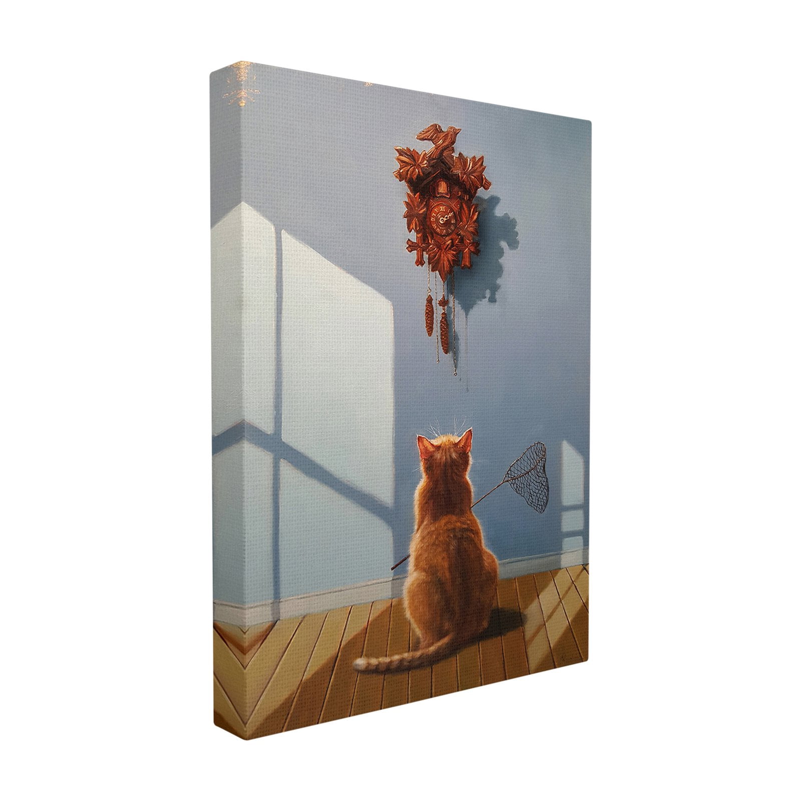The Stupell Home Decor Collection Cat Waiting For The Cuckoo Clock Funny Dramatic Painting Stretched Canvas Wall Art, 16 x 1.5 x 20