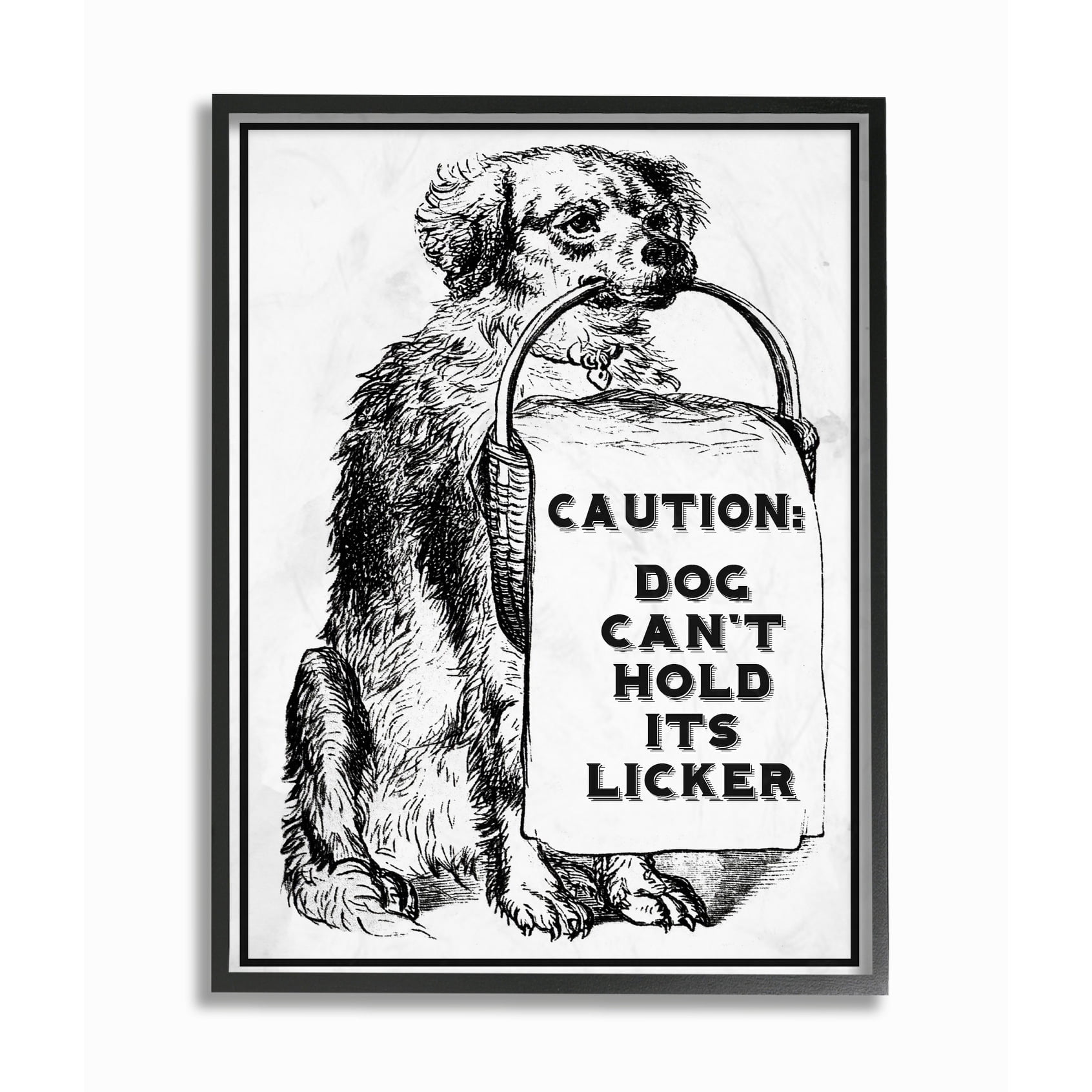 Stupell Caution Dog Can't Hold His Licker Framed Giclee Texture Art 16 x 20