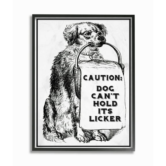 Stupell Caution Dog Can't Hold His Licker Framed Giclee Texture Art 11 x 14