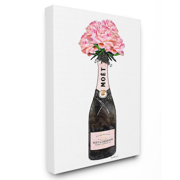 The Stupell Home Decor Collection Champagne Bottle Pink Flowers Watercolor Wall Art