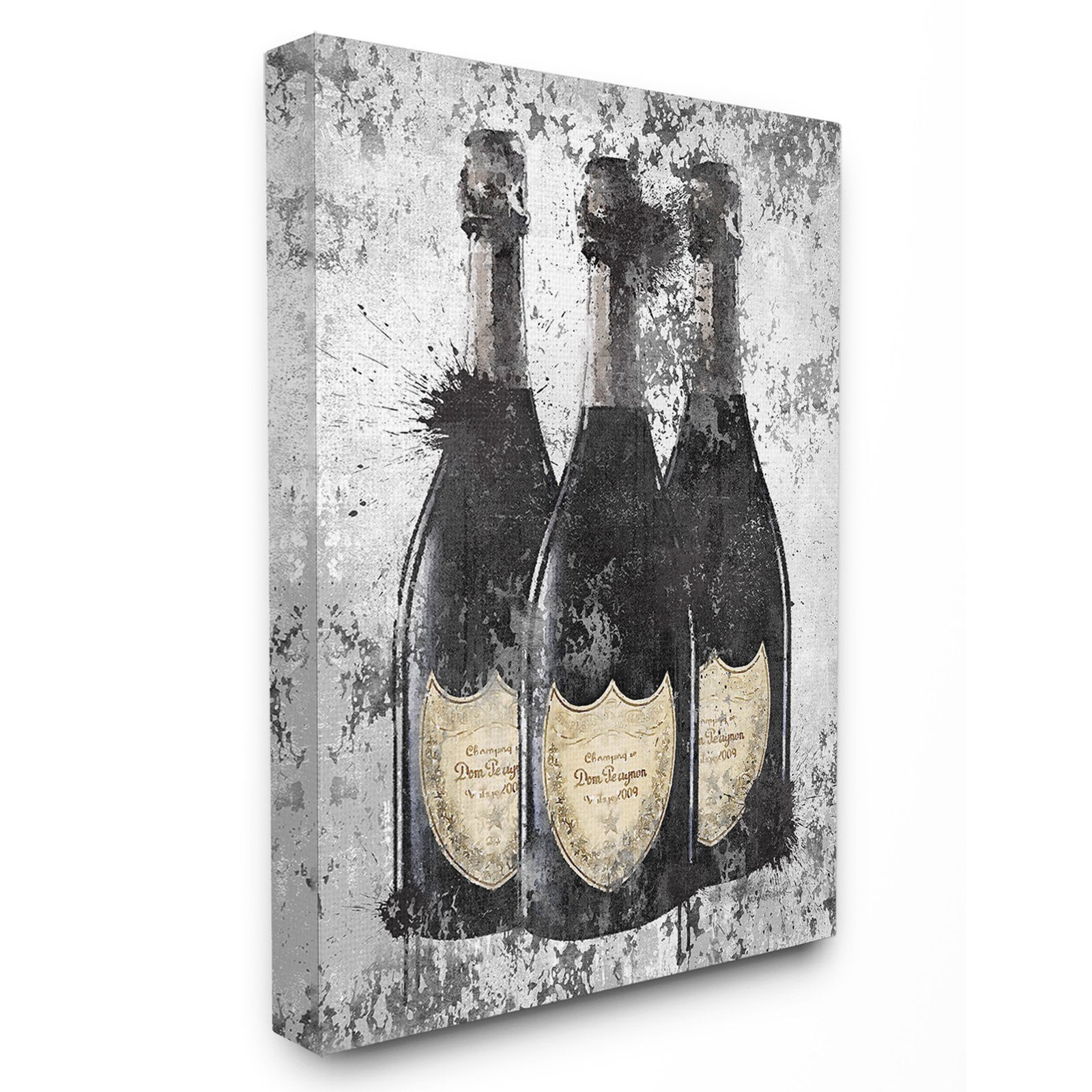 The Stupell Home Decor Collection Champagne Bottles Grey Gold Ink Illustration Stretched Canvas Wall Art, 16 x 1.5 x 20