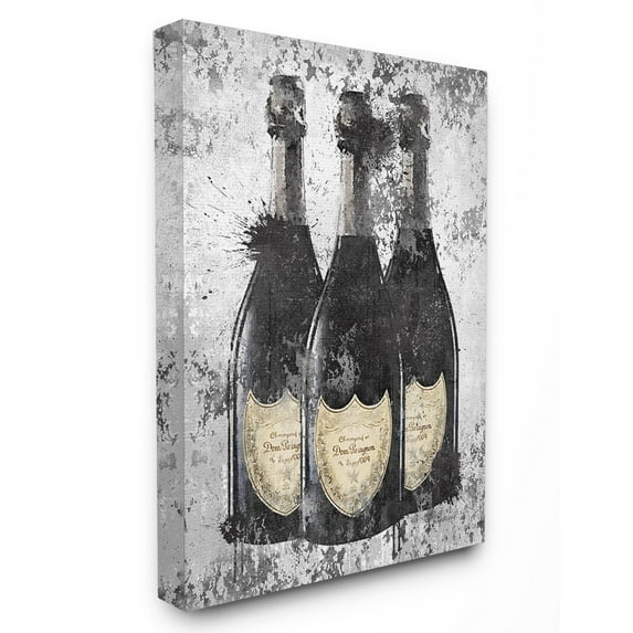 The Stupell Home Decor Collection Champagne Bottles Grey Gold Ink Illustration Stretched Canvas Wall Art, 30 x 1.5 x 40