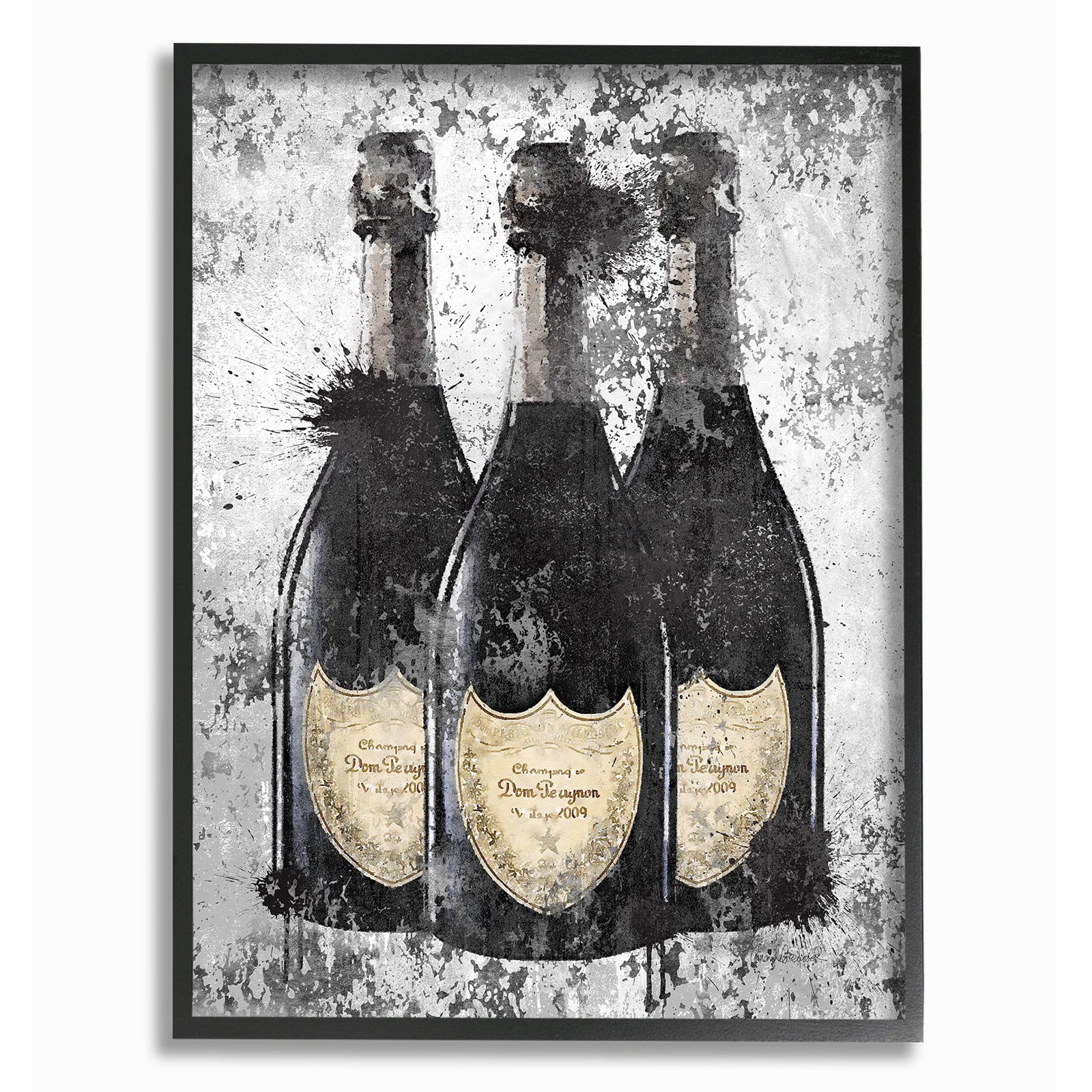 The Stupell Home Decor Collection Champagne Bottles Grey Gold Ink Illustration Wall Art