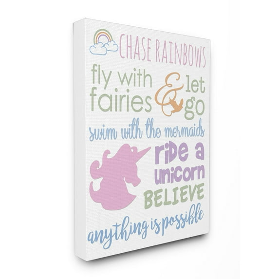The Stupell Home Decor Collection Chase Rainbows Believe Typography Canvas Wall Art