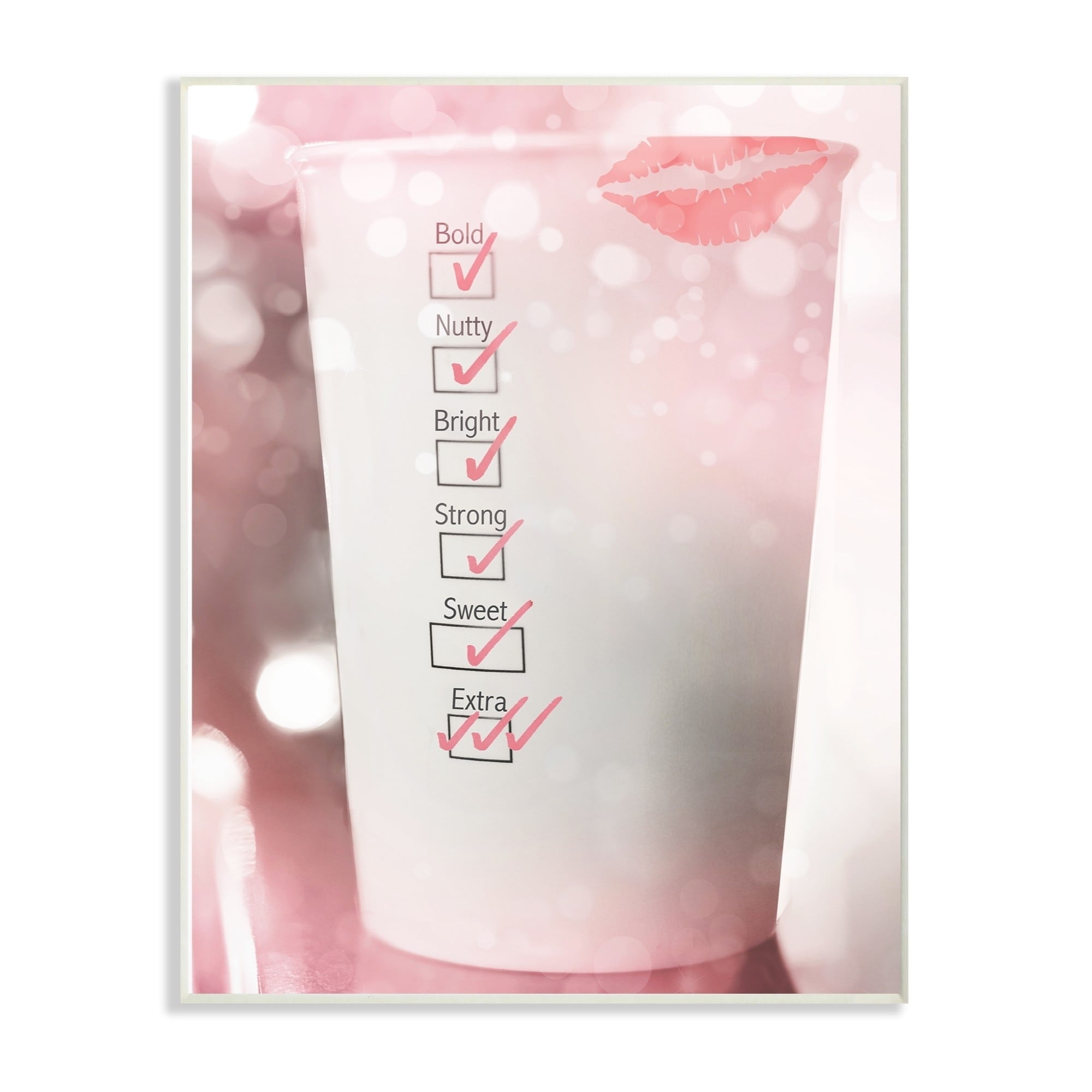 The Stupell Home Decor Collection Checking Off The Coffee Cup List Extra Pink Glam Wall Plaque Art, 10 x 0.5 x 15
