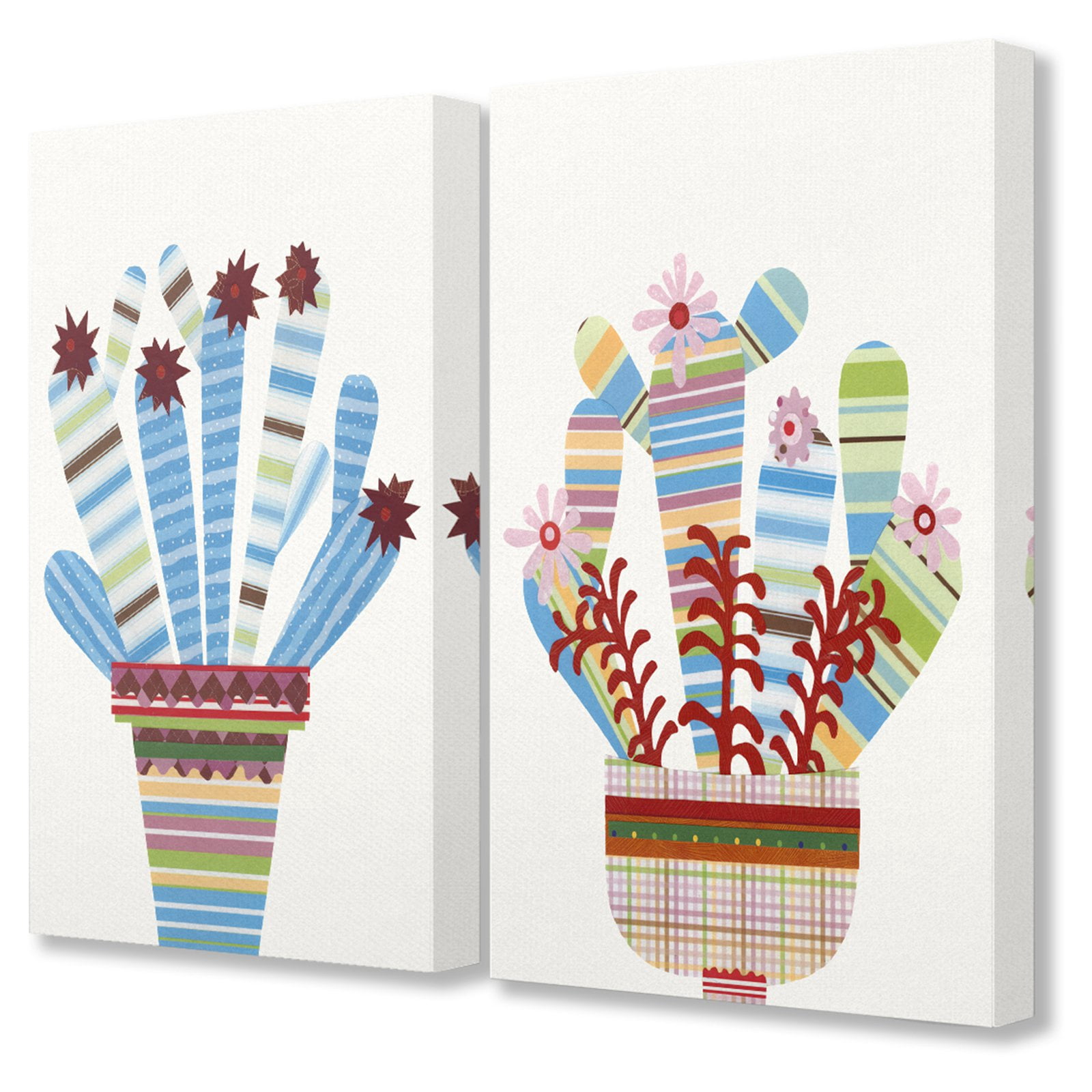 The Stupell Home Decor Collection Cheerful Succulents Colorful Patterns Canvas Wall Art - 2 Piece Set