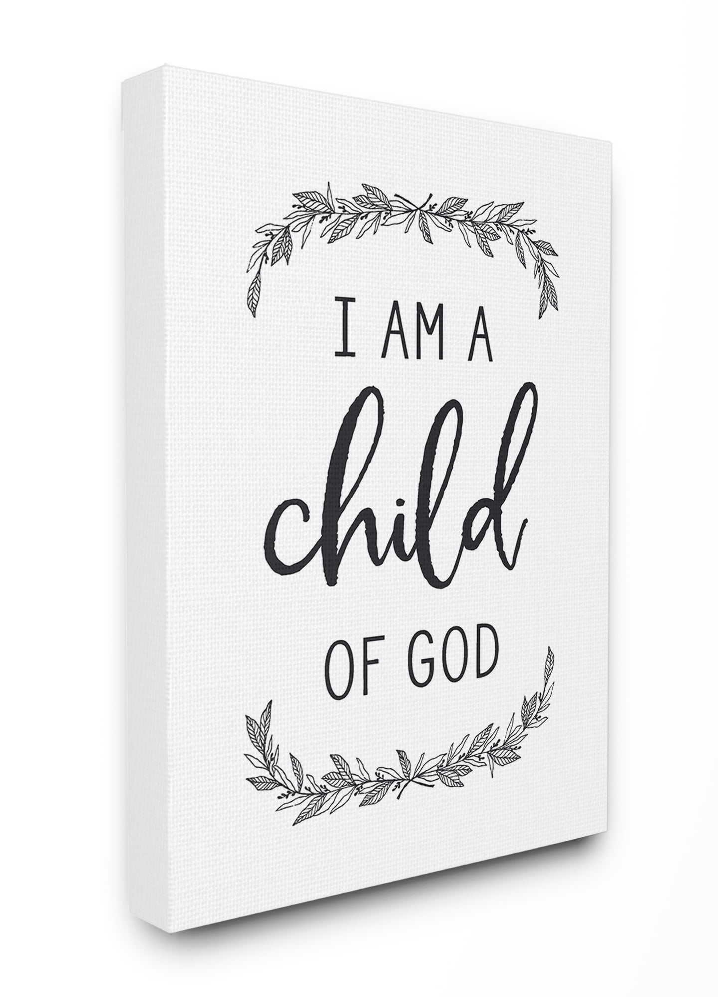 The Stupell Home Decor Collection Child Of God Black and White Leaves Typography Oversized Stretched Canvas Wall Art, 24 x 1.5 x 30