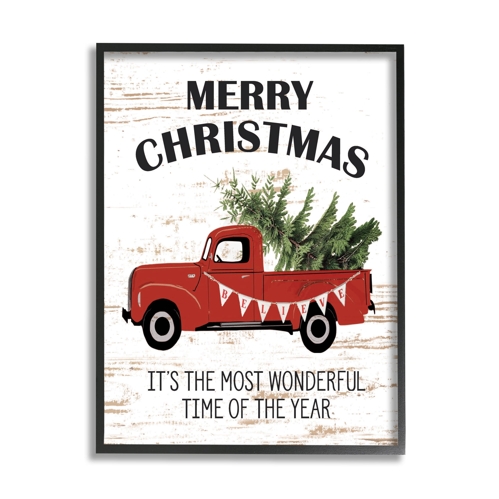The Stupell Home Decor Collection Christmas Most Wonderful Time Vintage Truck Framed Giclee Texturized Wall Art