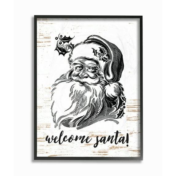 The Stupell Home Decor Collection Christmas Welcome Santa Farmhouse Framed Giclee Texturized Wall Art
