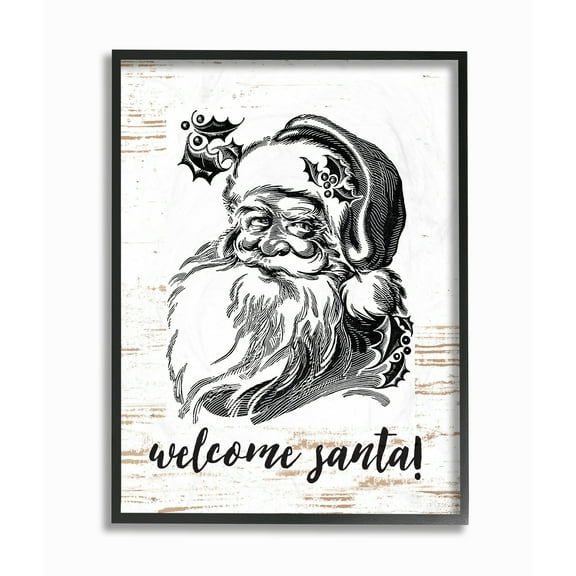 Stupell Christmas Welcome Santa Farmhouse Framed Giclee Texture Art 11 x 14