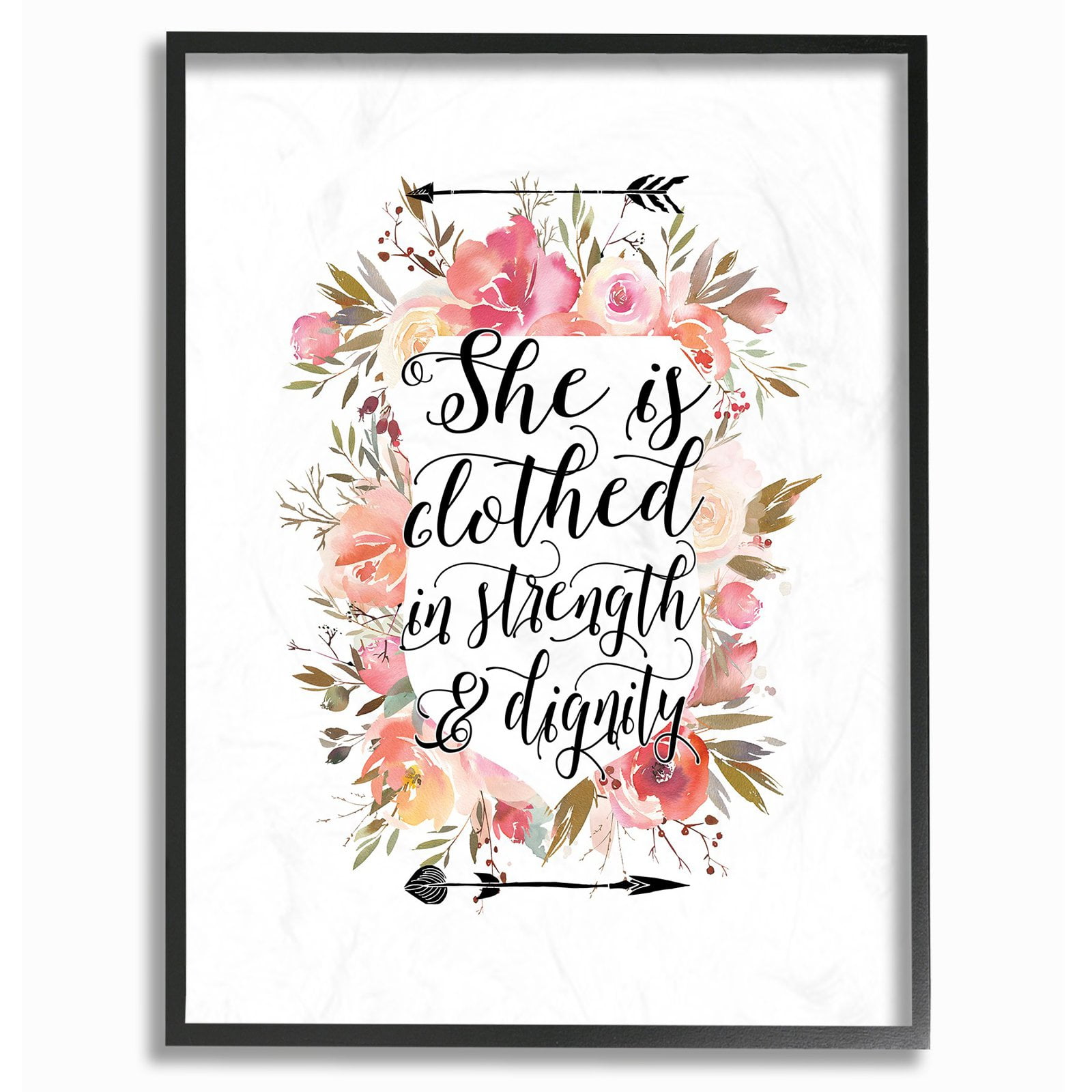 The Kids Room by Stupell Clothed In Strength and Dignity Flowers And Arrows Framed Giclee Texturized Art, 11 x 1.5 x 14