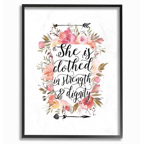 The Kids Room by Stupell Clothed In Strength and Dignity Flowers And Arrows Framed Giclee Texturized Art, 11 x 1.5 x 14