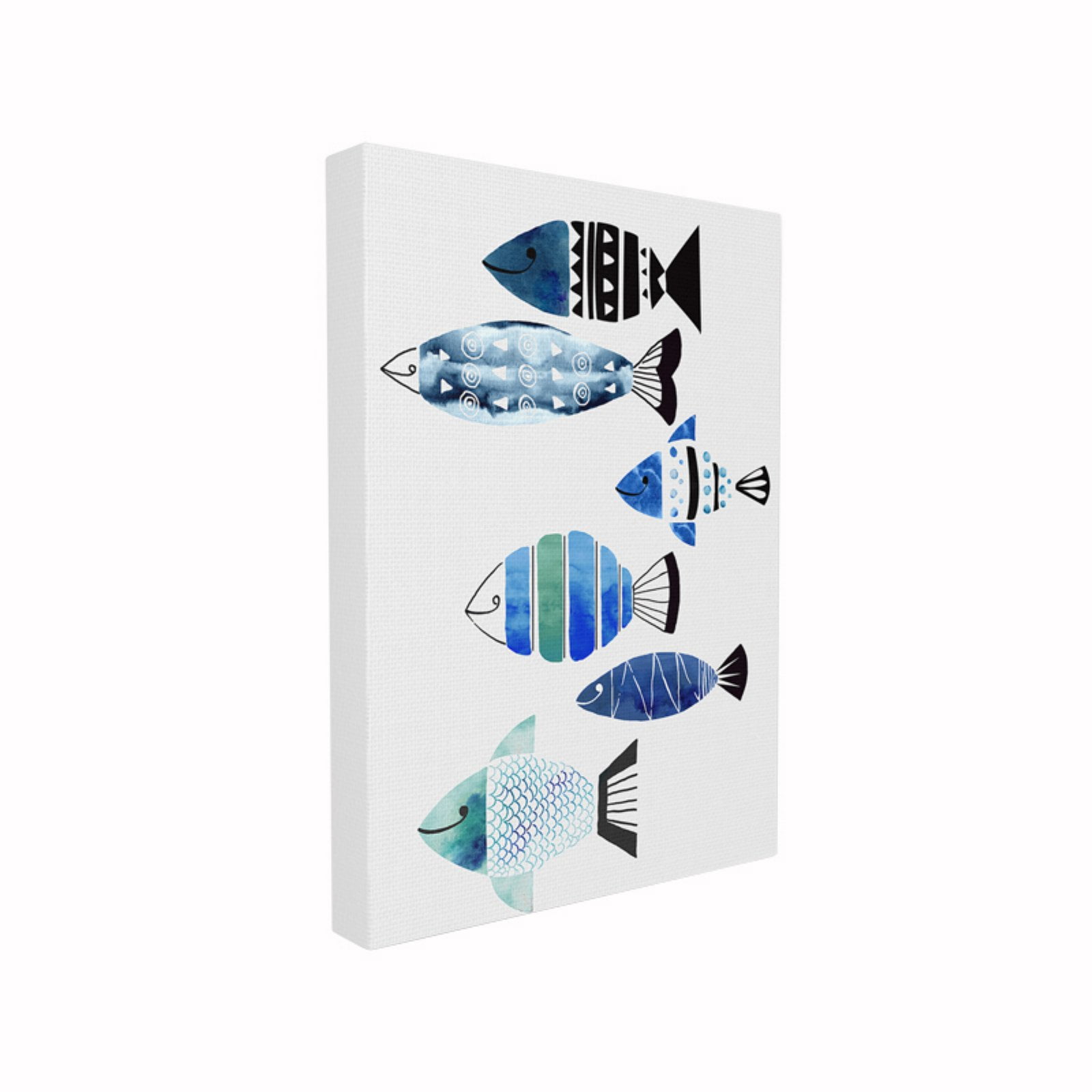 The Stupell Home Decor Collection Collage Tropical Blue Green and Black Patterned Fish XXL Stretched Canvas Wall Art, 30 x 1.5 x 40