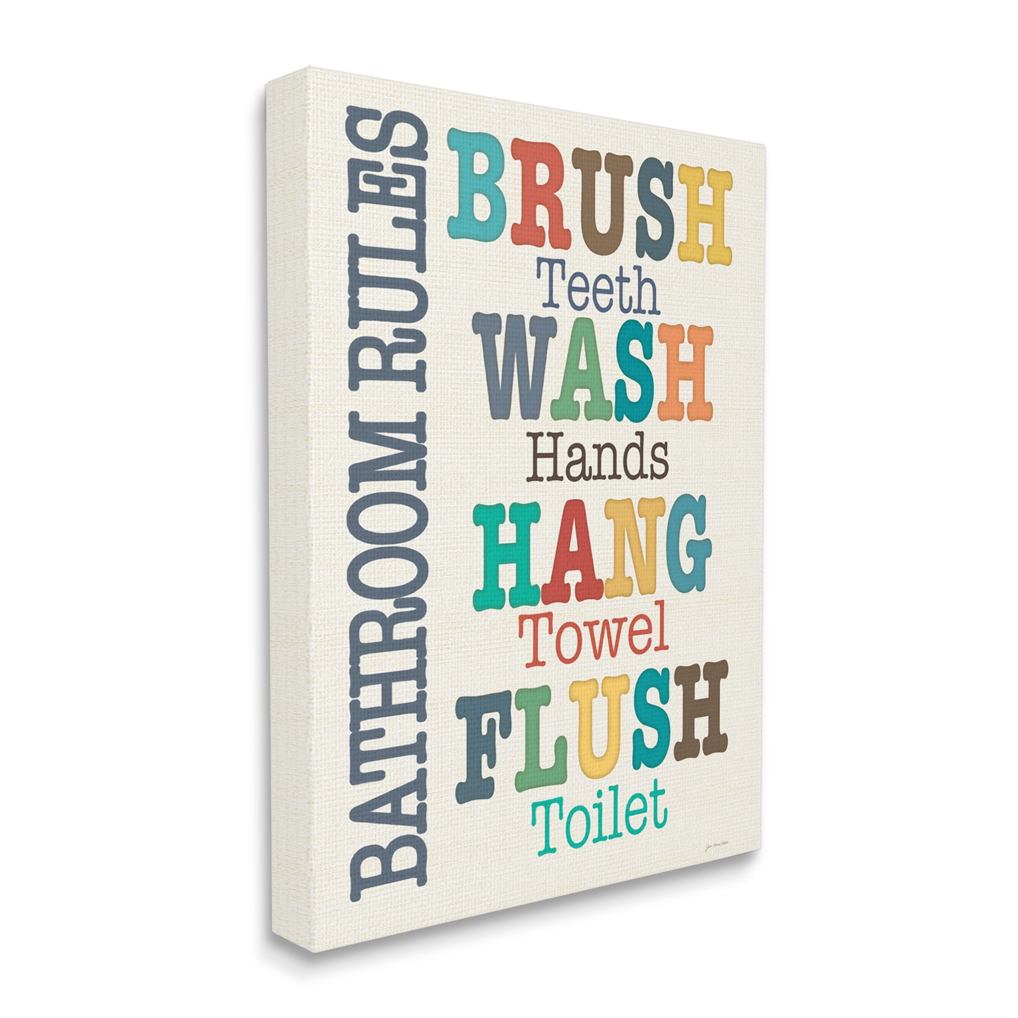 The Stupell Home Decor Collection Colorful Bathroom Rules Typog Art XXL Stretched Canvas Wall Art, 30 x 1.5 x 40