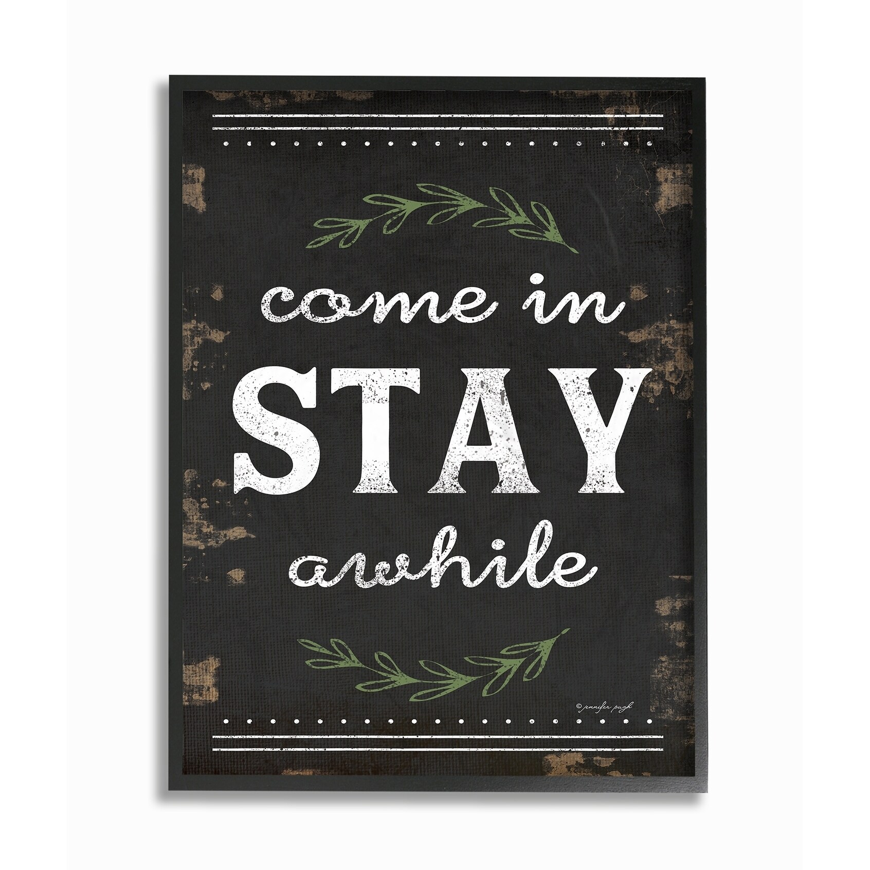 The Stupell Home Decor Collection Come Stay Awhile Rosemary Typography Distressed Black Framed Giclee Texturized Art, 11 x 1.5 x 14