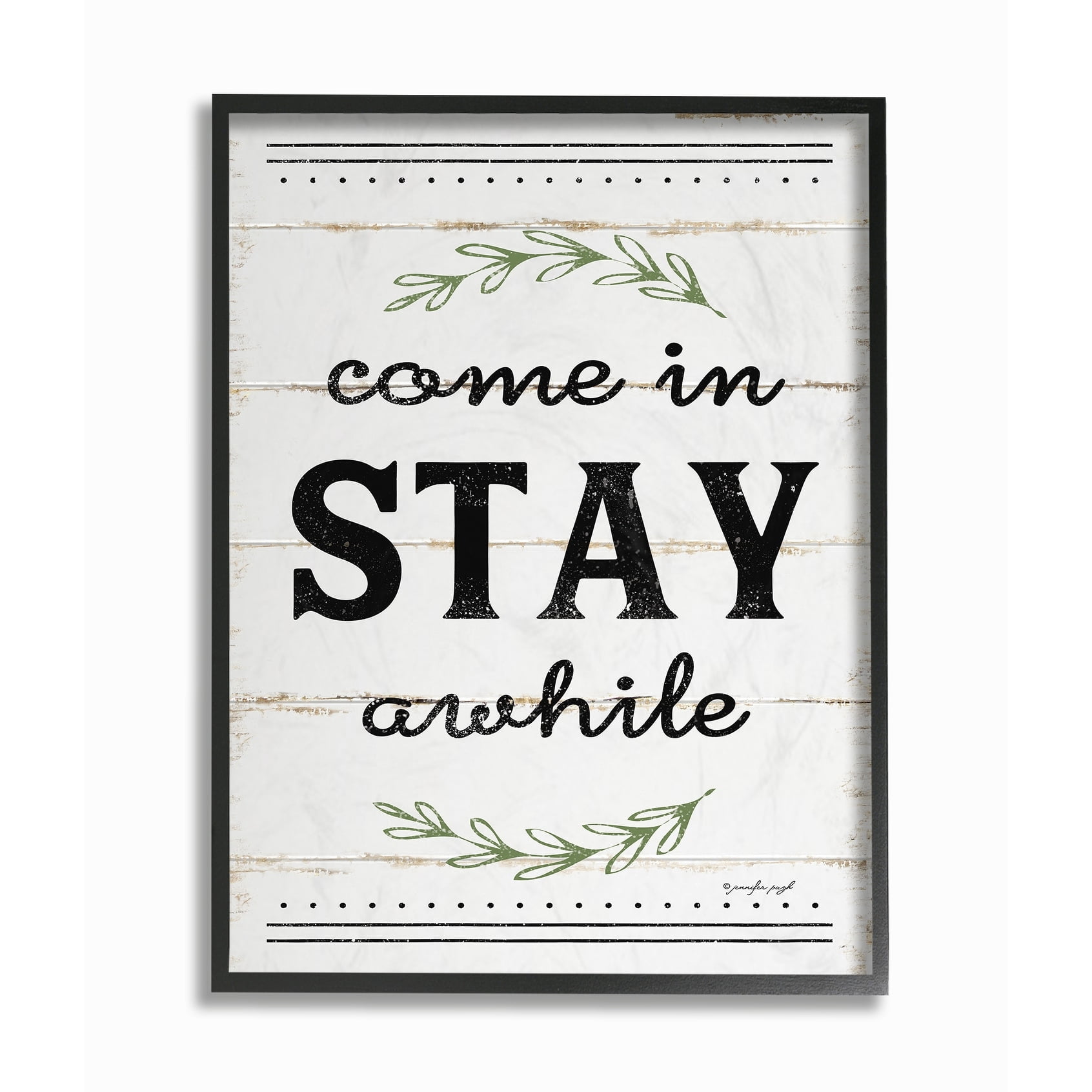 The Stupell Home Decor Collection Come Stay Awhile Rosemary Typography Distressed White Oversized Framed Giclee Texturized Art, 16 x 1.5 x 20
