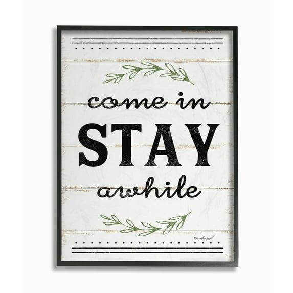 The Stupell Home Decor Collection Come Stay Awhile Rosemary Typography Distressed White Oversized Framed Giclee Texturized Art, 16 x 1.5 x 20