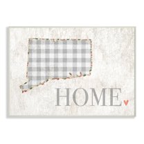 The Stupell Home Decor Collection Connecticut Grey Gingham and Floral Heart and Home Wall Plaque Art, 10 x 0.5 x 15