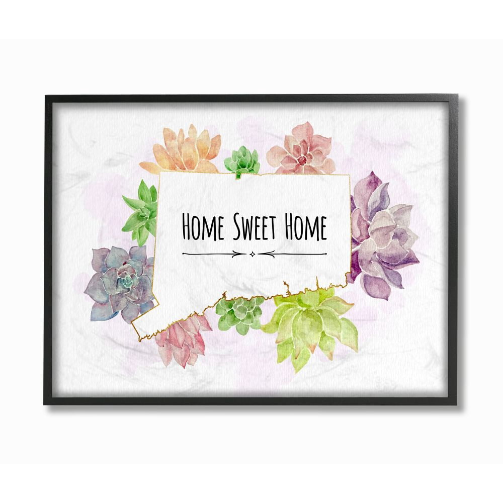 The Stupell Home Decor Collection Connecticut State Home Sweet Home Succulent Watercolor Vignette Framed Giclee Texturized Art