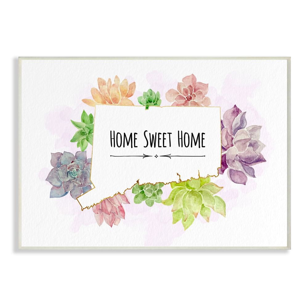 The Stupell Home Decor Collection Connecticut State Home Sweet Home Succulent Watercolor Vignette Wood Wall Art