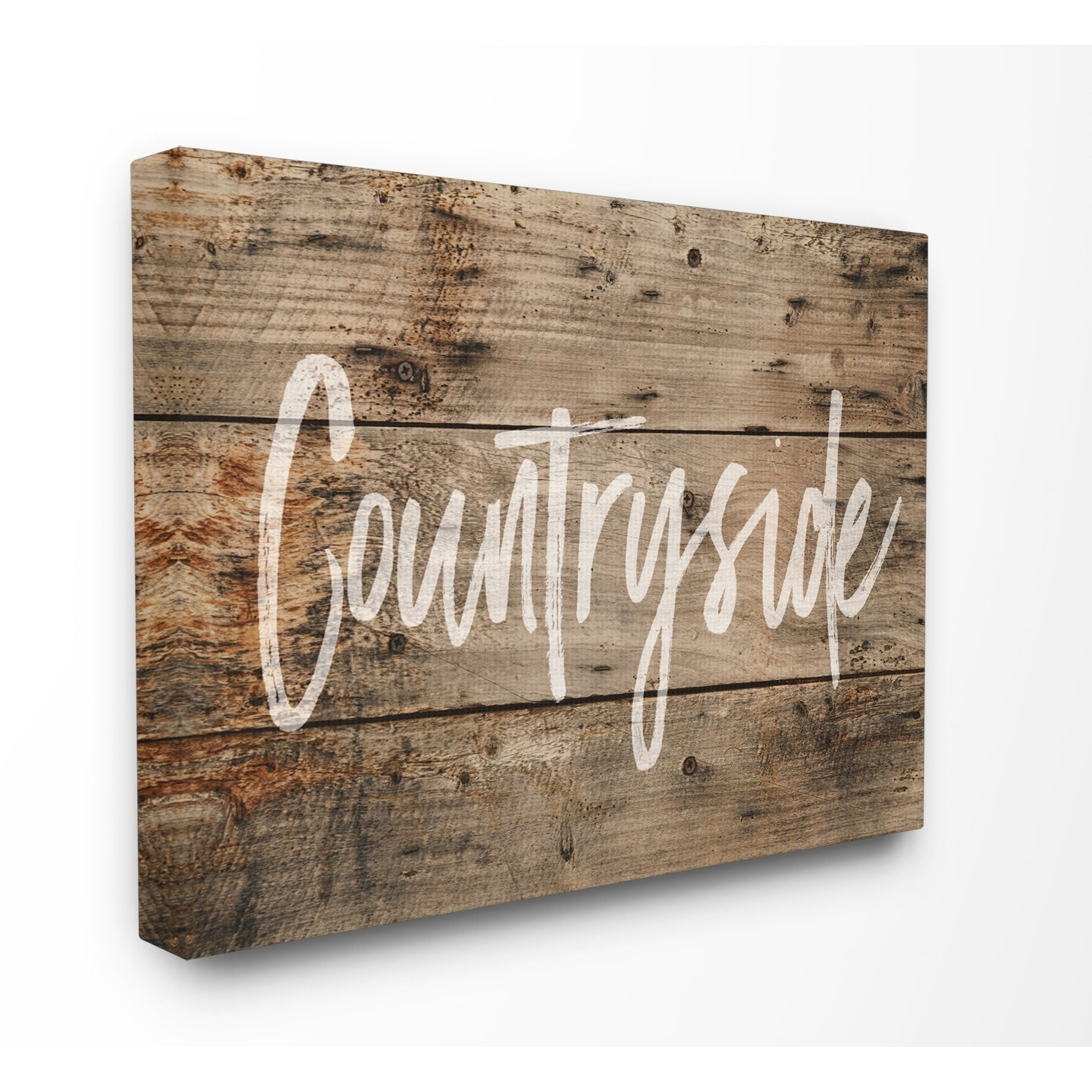 The Stupell Home Decor Collection Countryside Distressed Plank Wood Look Canvas Wall Art