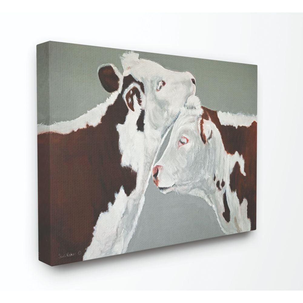 The Stupell Home Decor Collection Cow Couple Green and Brown Painting Canvas Wall Art