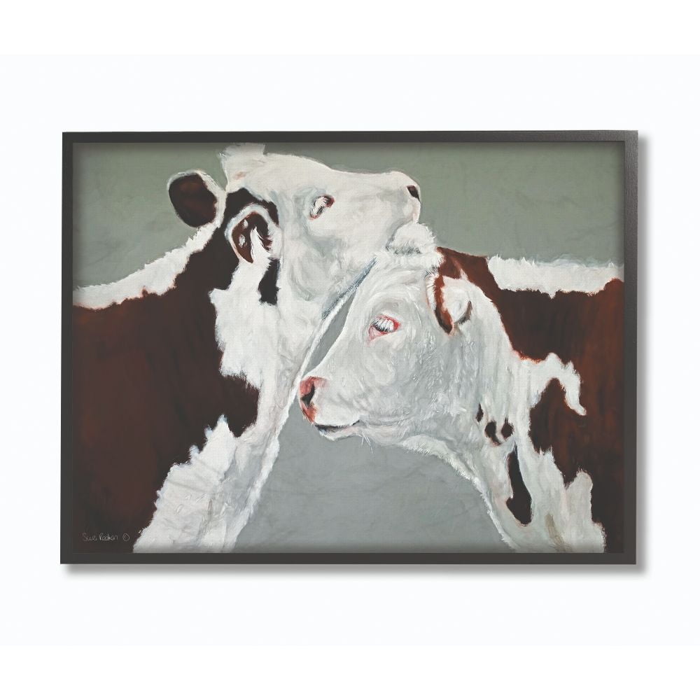The Stupell Home Decor Collection Cow Couple Green and Brown Painting Framed Giclee Texturized Art