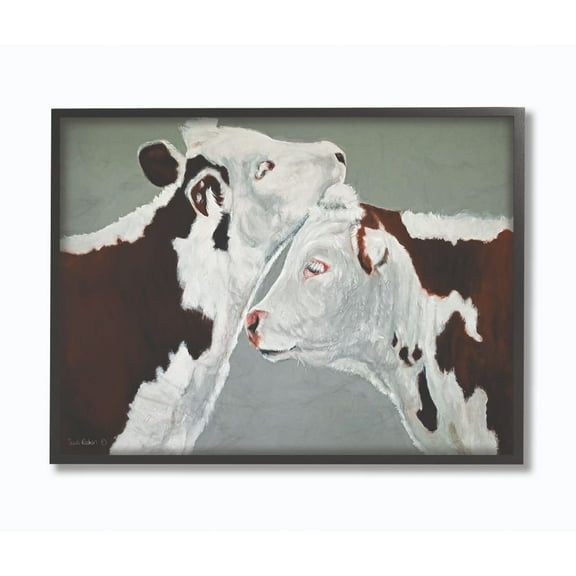 The Stupell Home Decor Collection Cow Couple Green and Brown Painting Framed Giclee Texturized Art