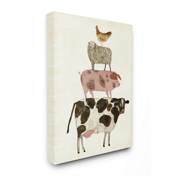 The Stupell Home Decor Collection Cow Sheep Pig and Chicken Barnyard Buds Stacked Farm Animals Stretched Canvas Wall Art, 16 x 1.5 x 20