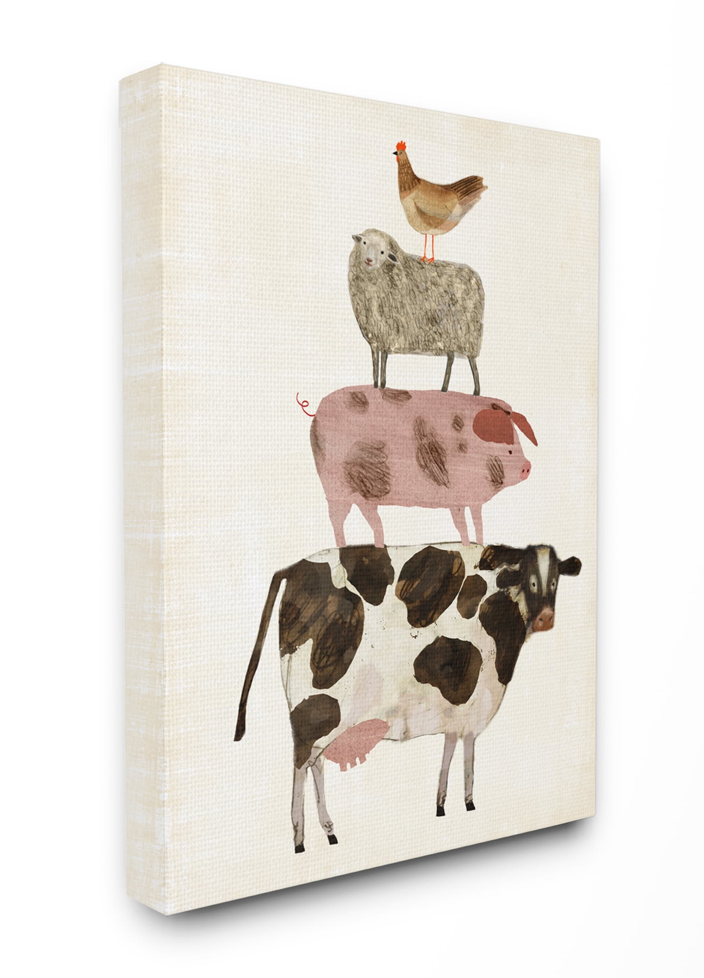The Stupell Home Decor Collection Cow Sheep Pig and Chicken Barnyard Buds Stacked Farm Animals XXL Stretched Canvas Wall Art, 30 x 1.5 x 40