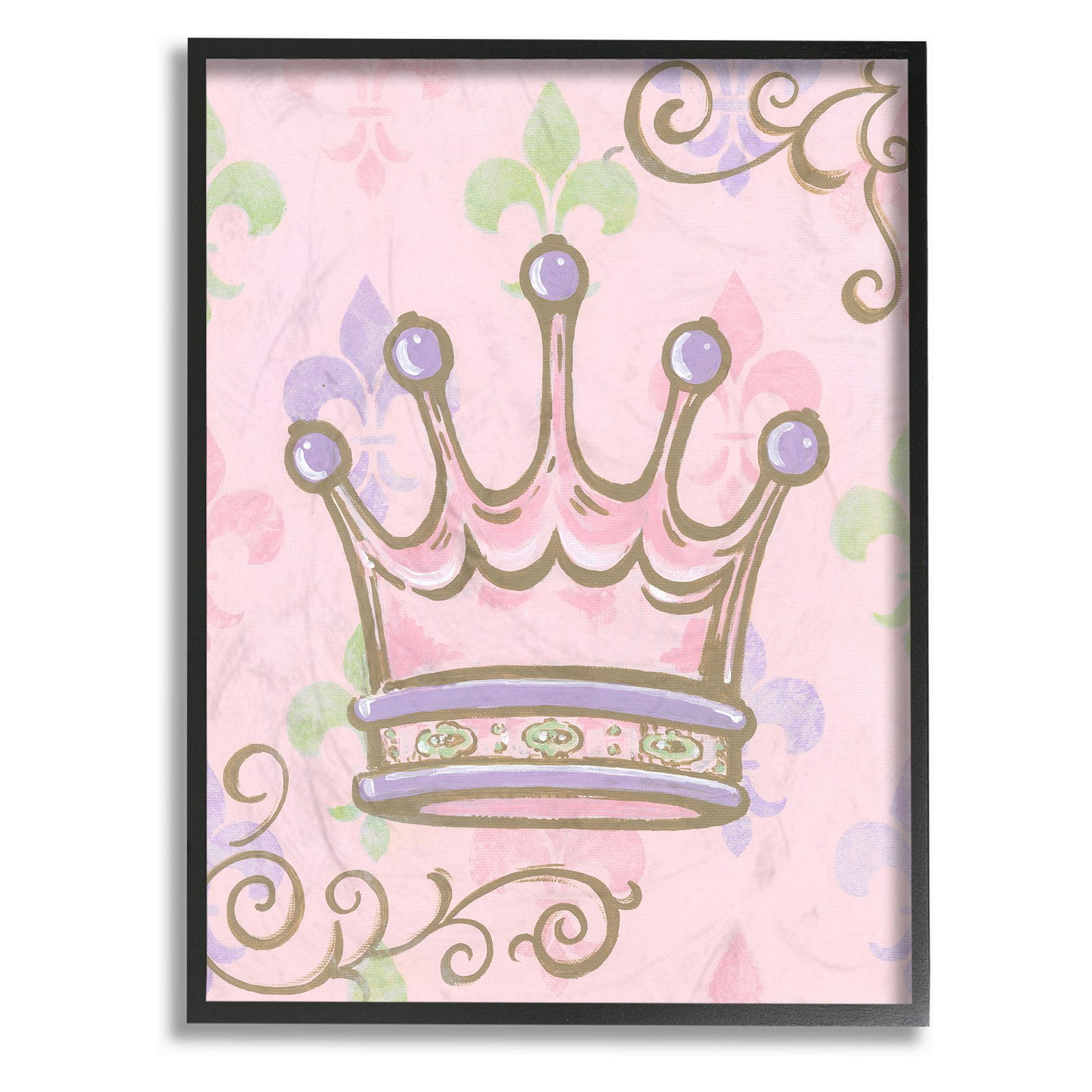 The Kids Room by Stupell Crown with Fleur de Lis on Pink Background Oversized Framed Giclee Texturized Art, 16 x 1.5 x 20