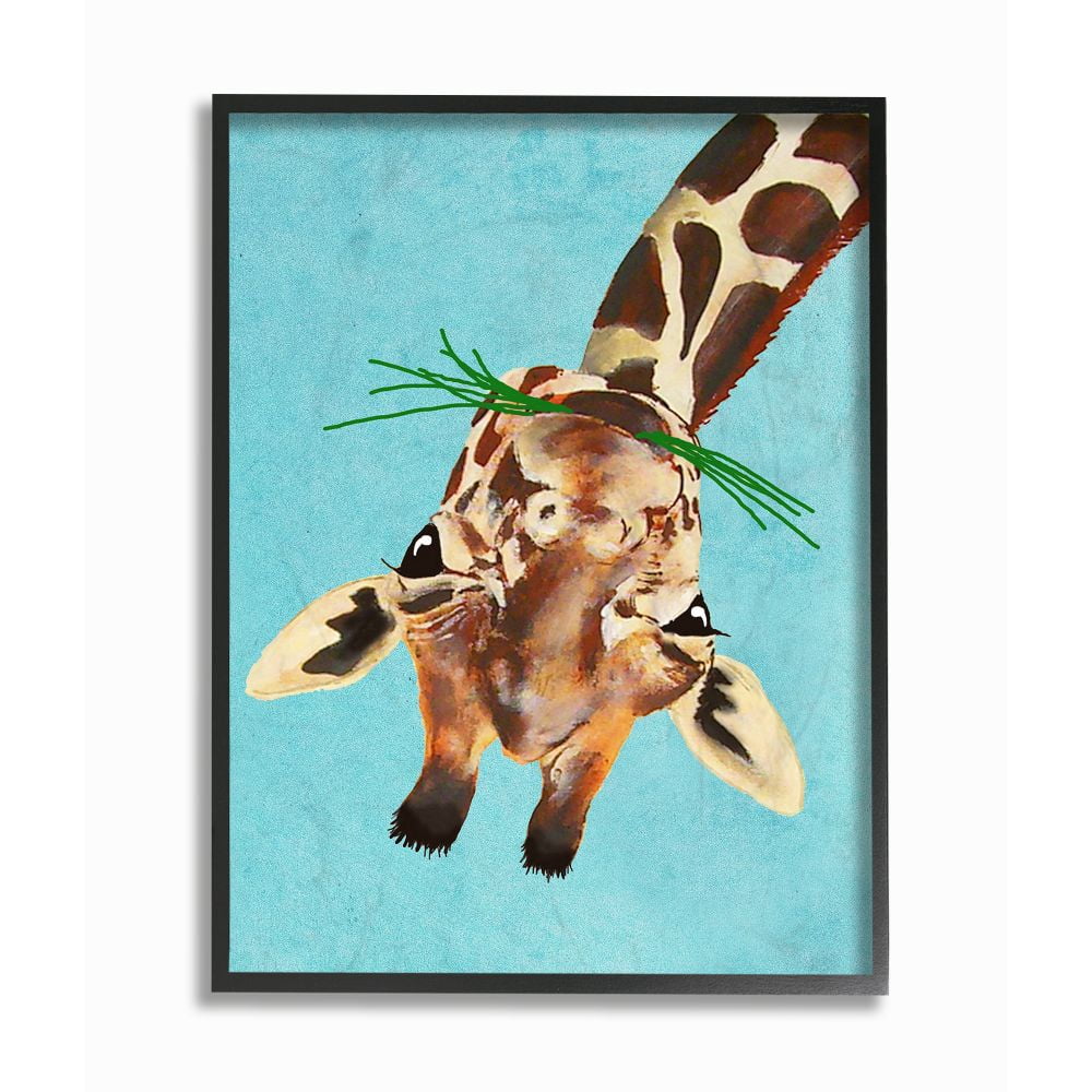 The Stupell Home Decor Collection Curious Upside Down Giraffe Framed Giclee Texturized Art