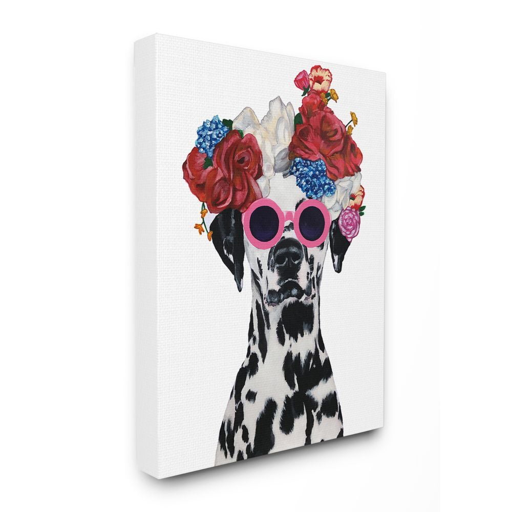 The Stupell Home Decor Collection Dalmatian Dog Flower Crown And Round Sunglasses Canvas Wall Art