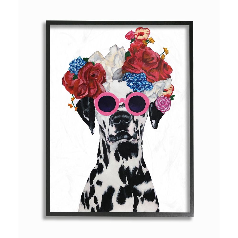 The Stupell Home Decor Collection Dalmatian Dog Flower Crown And Round Sunglasses Framed Giclee Texturized Art