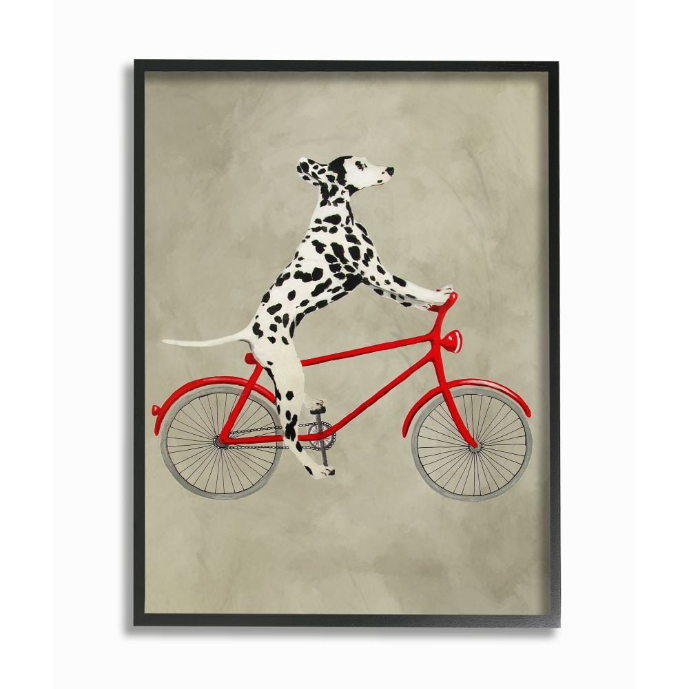 The Stupell Home Decor Collection Dalmatian Dog Riding Red Bicycle Framed Giclee Texturized Art