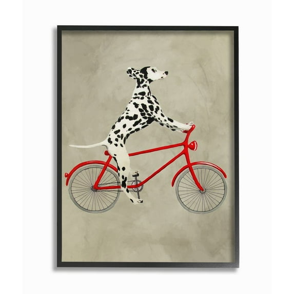 The Stupell Home Decor Collection Dalmatian Dog Riding Red Bicycle Framed Giclee Texturized Art